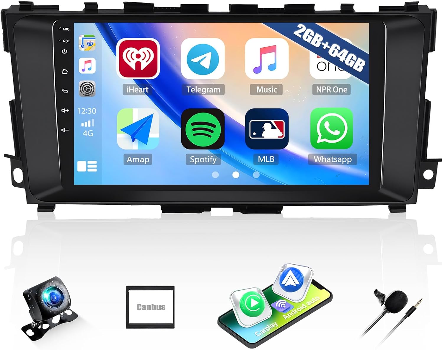 CAMECHO 2+64GB Car Radio Stereo for Nissan Altima 2013 2014 2015 2016 2017 2018, 9 Inch Touch Screen Head Unit with Android 15 CarPlay Android Auto GPS Navigation Bluetooth FM RDS Backup Camera