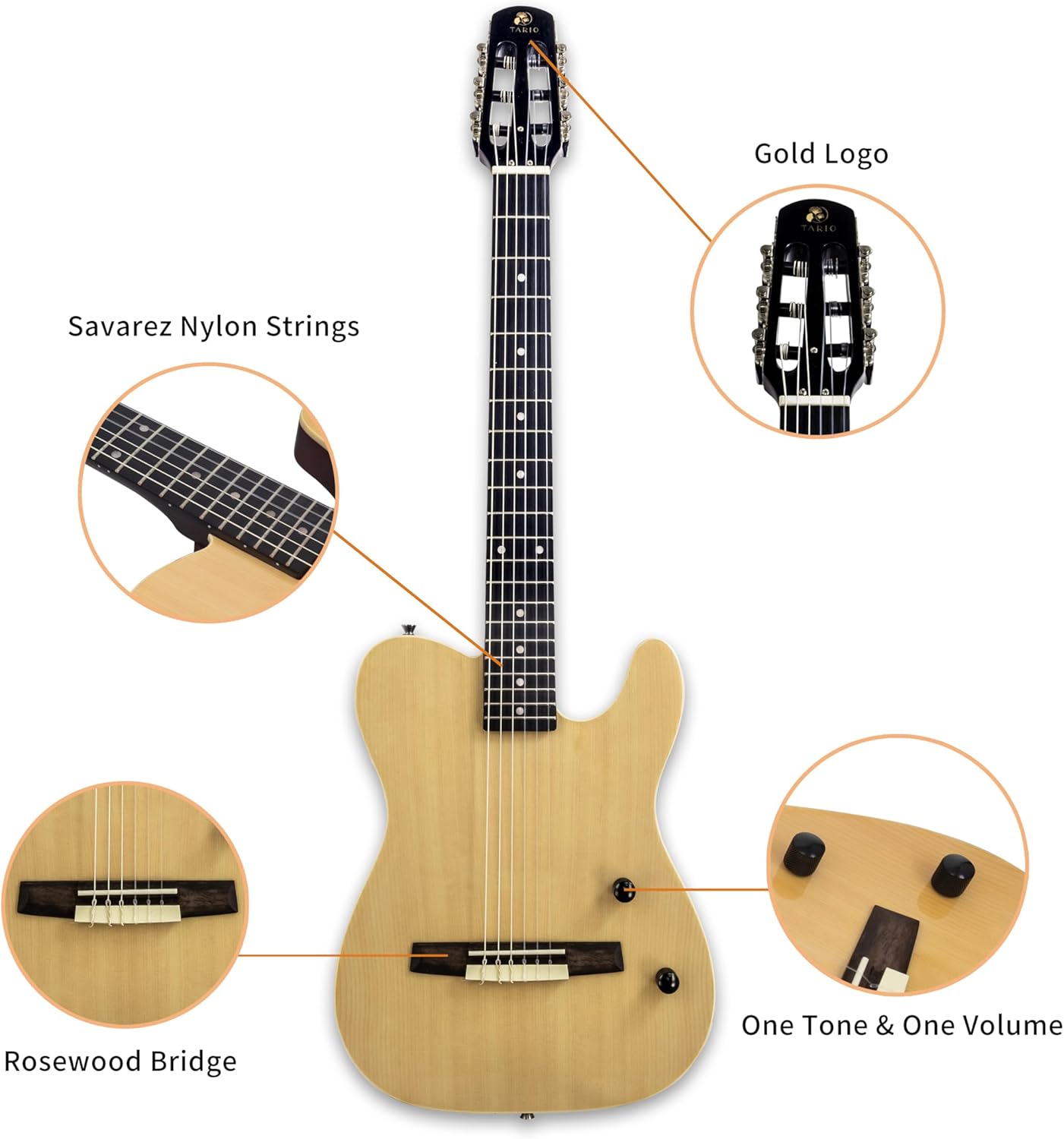 TARIO Electronic Classical Portable Guitar SILENT GUITAR Classic Nylon String Travel Portable Guitars solid spruce top Okoume body