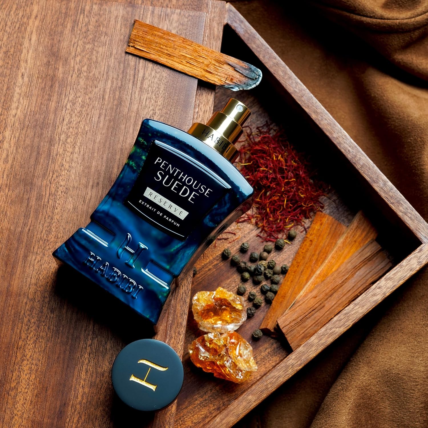 H HABIBI Penthouse Suede Extrait De Parfum – Cologne for Men & Perfume for Women, 2.5 oz Long Lasting Unisex Fragrance with Metallic & Crystal Amber Notes, Arabian Scent