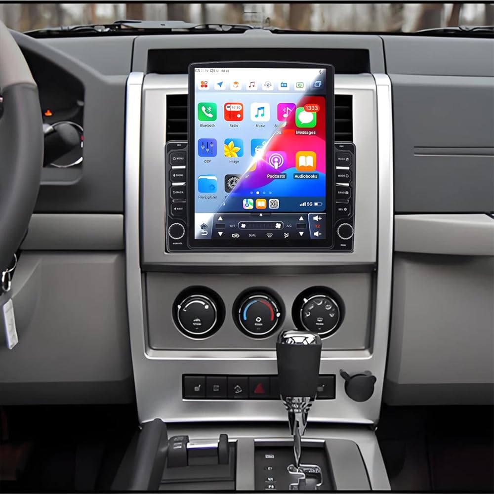 PHEZEN 9.7 inch Touchscreen Car Stereo Fit for Jeep Liberty 2008-2011, Android 14 Double Din Car Radio with Carplay & Android Auto in-Dash Navigation BT Mirror Link WiFi Backup Camera 4+64G