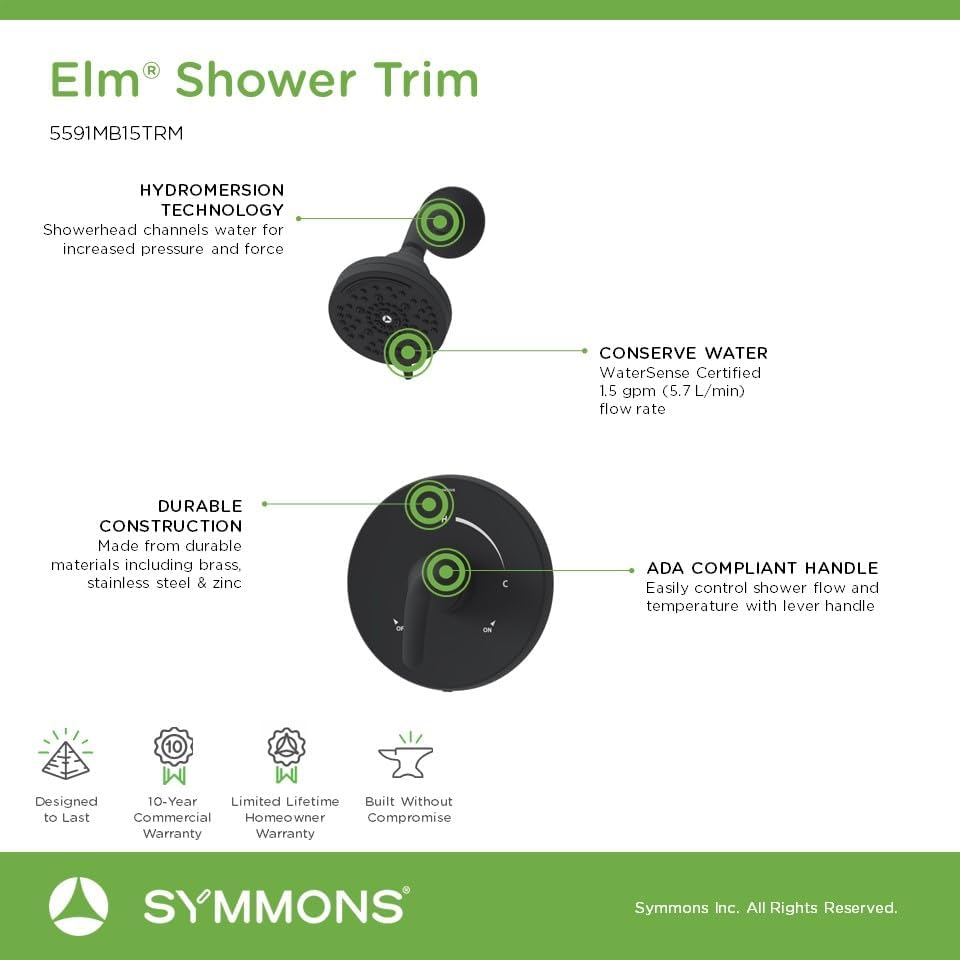 Elm Single Handle Wall Mount Shower Trim Kit in Matte Black (Valve Not Included) - 5591MB15TRM