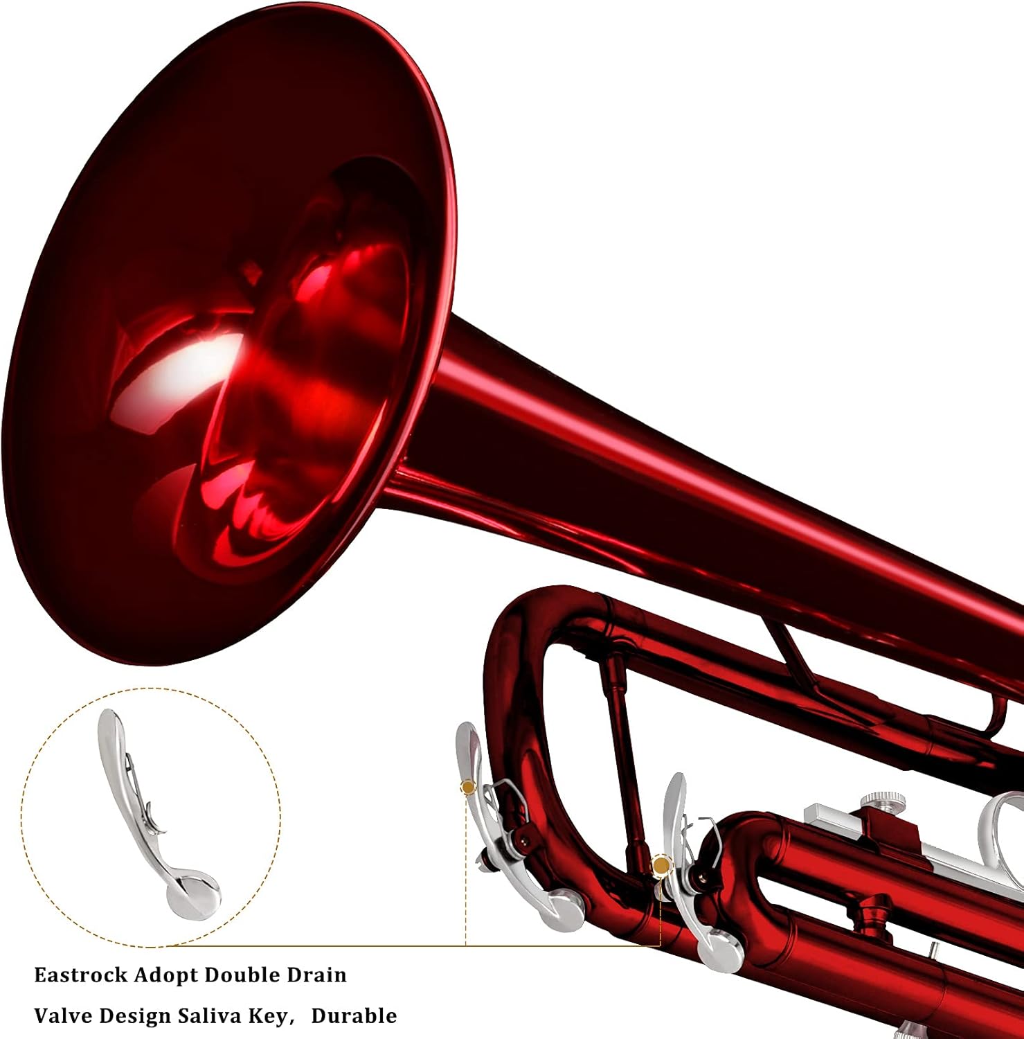 EASTROCK Bb Trumpet Standard Trumpet Set with Carrying Case,Gloves, 7C Mouthpiece and Cleaning Kit (Red)