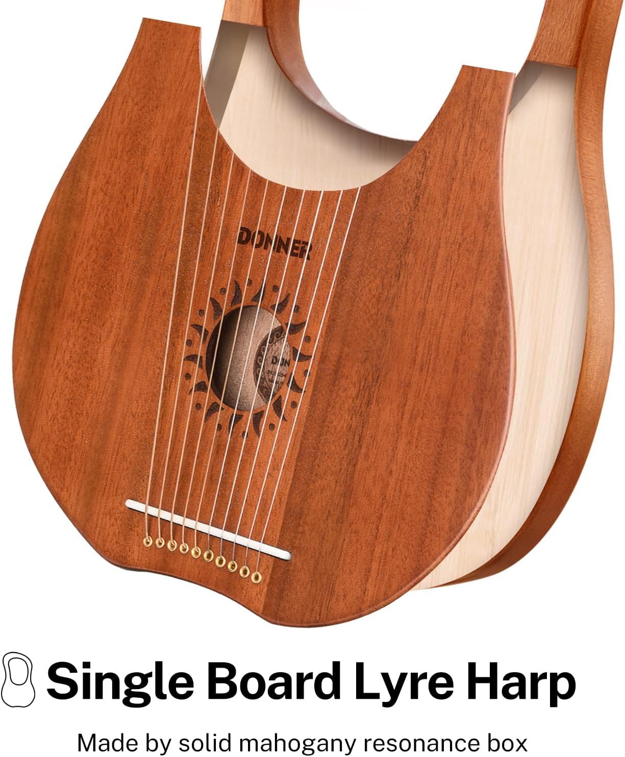 Donner Lyre Harp, 10 Metal Strings, Mahogany Body and Bone Saddle DLH-002 Lyre Harp for Beginner Kids with Tuning Wrench, Spare String Set, Black Gig Bag, Manual, Ancient Greece Style