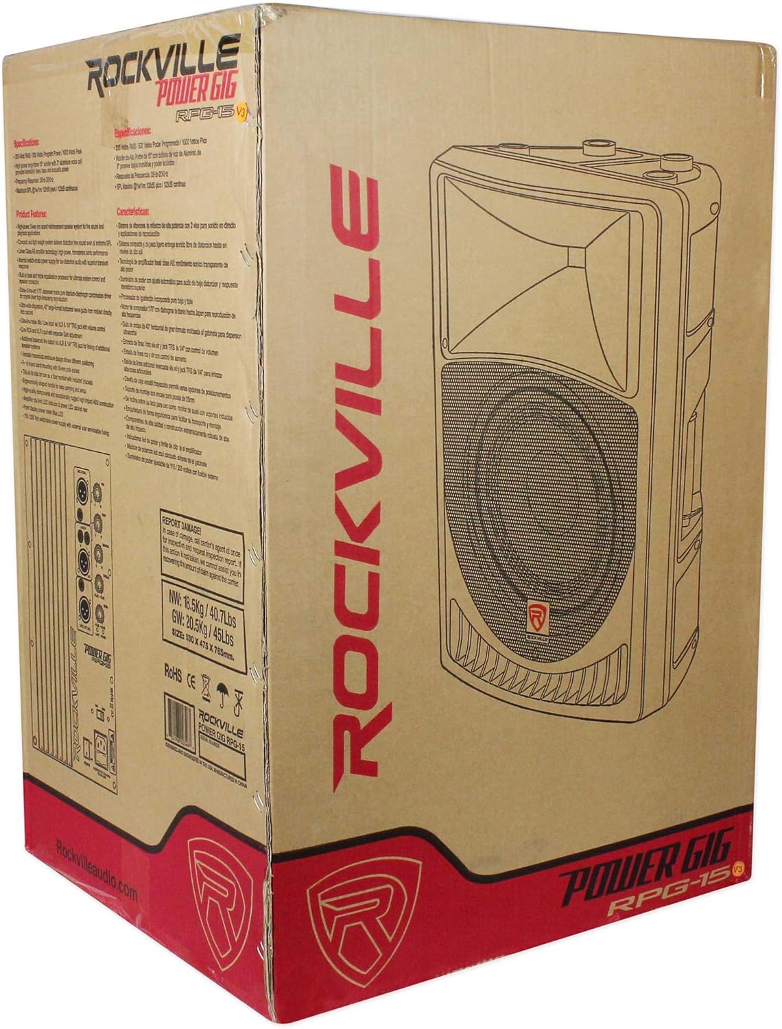 Rockville RPG15 Power Gig Pair 15-in Powered Active DJ PA Speakers 1000-Watt Peak/250-Watt RMS Each 2-Way Flyable M8 Threading 35Hz-20kHz 2-Piece