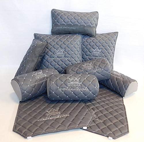 Cobra Auto Accessories Grey and Silver Diamond JDM VIP CAR Interior Seat Back and Neck Pillows Set (10 Pieces)