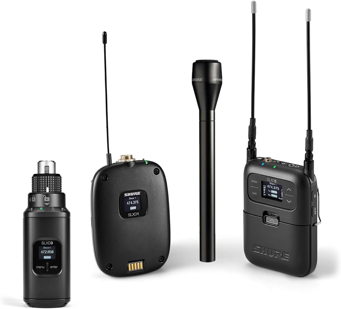 Shure SLXD15/85 Portable Digital Wireless Microphone System with WL185 Lavalier, VP64AL Handheld Microphone and SLXD3 Plug-On Transmitter, G58: 470-514MHz