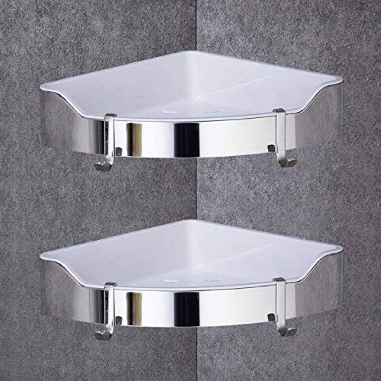 Corner Shower Caddy Bathroom Shelves Stainless Steel Wall Mount Triangle Cosmetics Shampoo Draining Rack Bathroom Accessories Wall Mounted Kitchen Shelves Spice Rack,Chrome 2