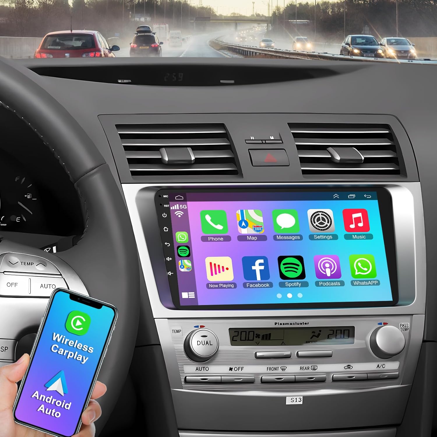 8 Core 6GB+128GB Car Radio for Toyota Camry 2006-2011,9 Inch QLED Touch Screen Car Stereo with Carplay&Android Auto,WiFi,GPS Navigation,Bluetooth5.0,FM&AM Radio,Android 15