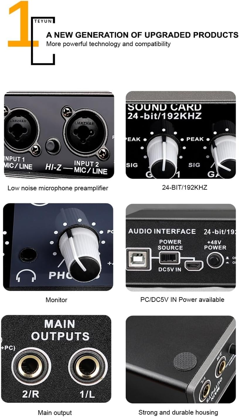 Audio DJ Mixer Professional Sound Card Audio Mixer Channel Monitoring Electric Guitar Live Recording for Studio Singing Podcast Equipment