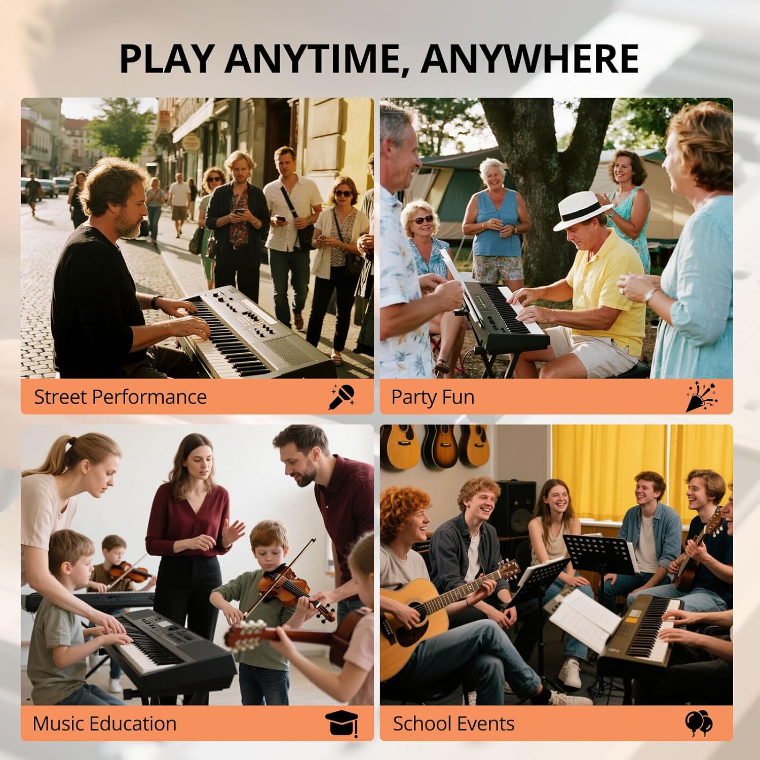 RIVVTA 61 Key Keyboard Piano with Stand for Beginners Portable Electronic Keyboard Piano Kit with 200 Tone 200 Rhythm 60 Demo Microphone Power Supply Sheet Music Stand Black(REK-10)