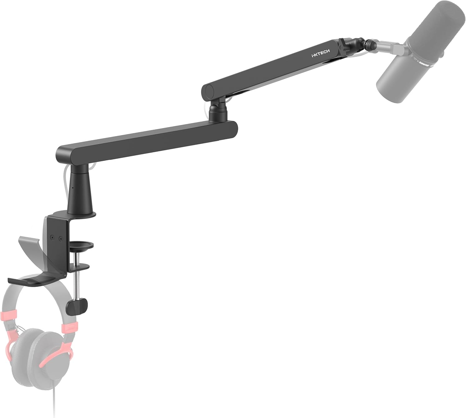 IXTECH Mic Boom Arm Stand LP Microphone Stand Low Profile Microphone Arm Adjustable for Blue Yeti Shure Sm7b Hyperx QuadCast Rode Fifine and At2020 360° Mic Arm for Gaming Podcasting.