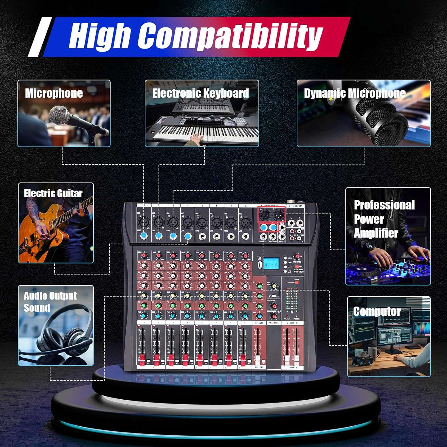 Professional Mixer Sound Board Console 8 Channel Bluetooth Live Studio Audio Mixer Bluetooth USB Interface Input Power Stereo DJ Power Mixer (8 Channel)