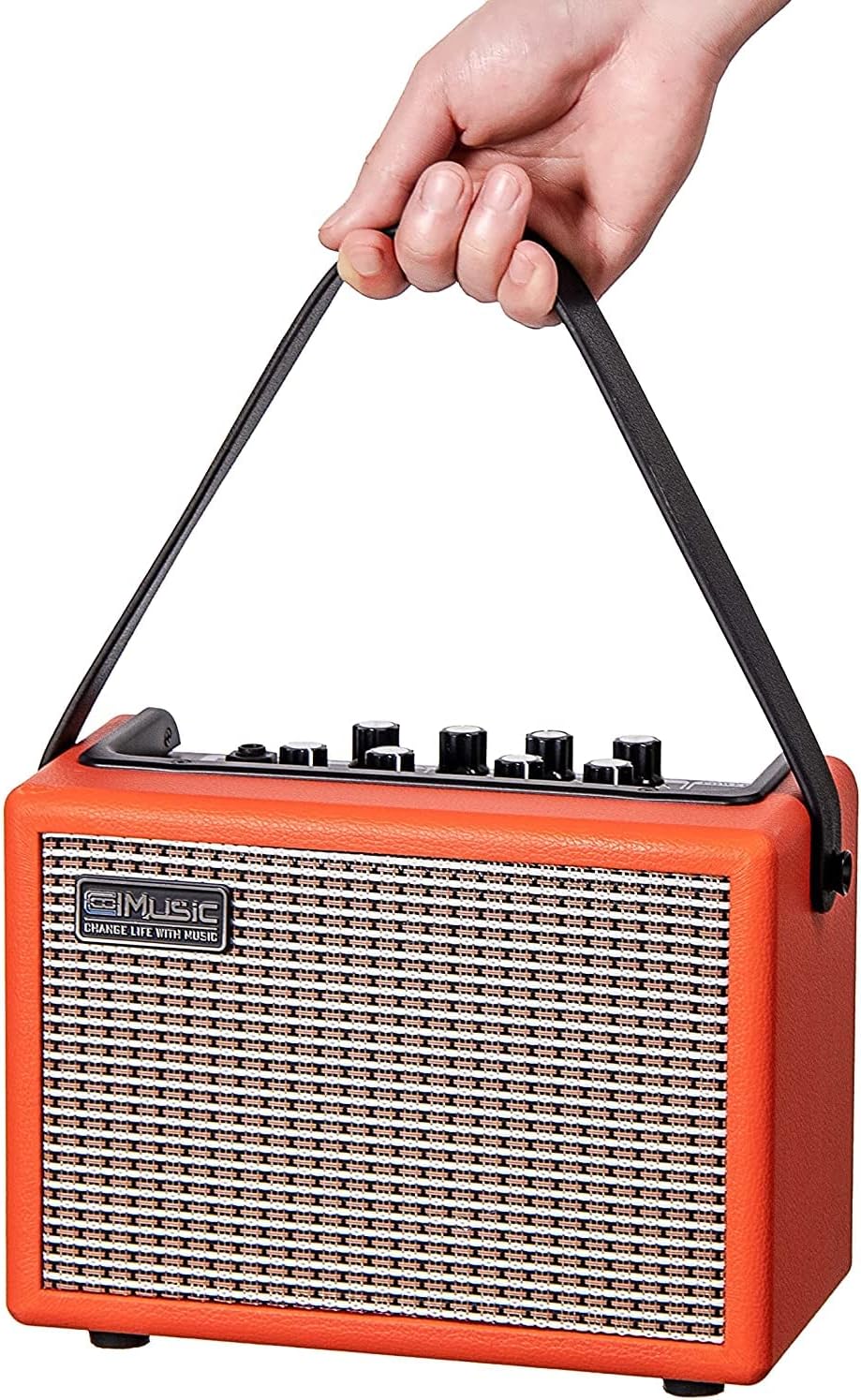 Acoustic/Electric Guitar Amplifier, with 3-Year Warranty,15 Watt Portable Bluetooth Speaker for Guitar Acoustic/Electric with Reverb Effect, 2 Band EQ,Orange