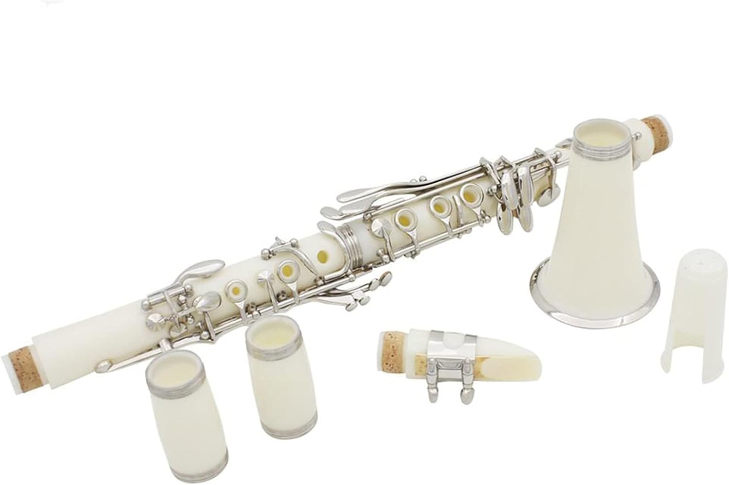 Clarinet Set 17-Key Clarinet B Flat Nickel-Plated Buttons Double-Barrel Metal Clarinet with Accessories Woodwind Musical Instrument White Professional Clarinet