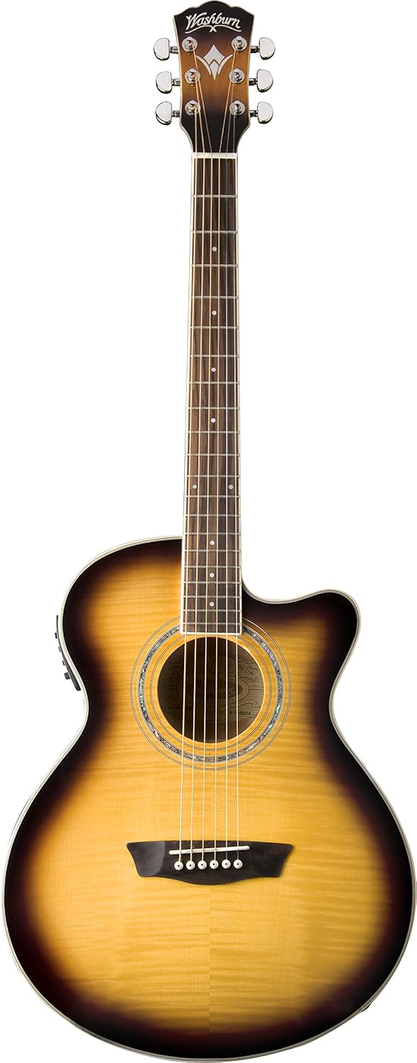 Washburn Festival EA15 Mini Jumbo Cutaway, Acoustic Electric Guitar, Tobacco Burst