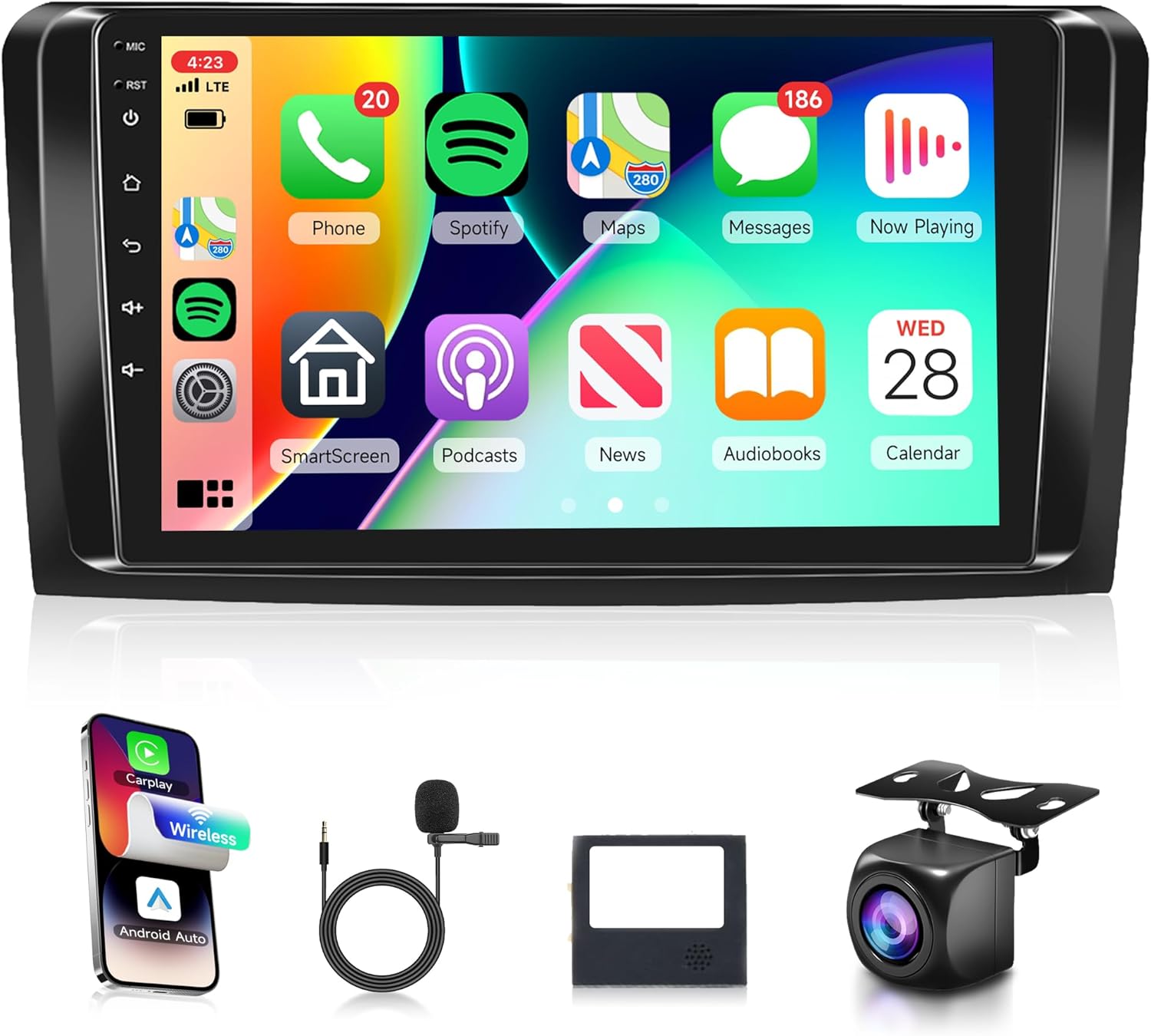8Core 4G+64G Rimoody Android Car Stereo Radio Wireless Carplay for Mercedes Benz W164 X164 ML350 ML500 ML280 GL320 GL350 GL450 2005-2011, Android auto 9 Inch GPS WiFi Bluetooth Backup Camera