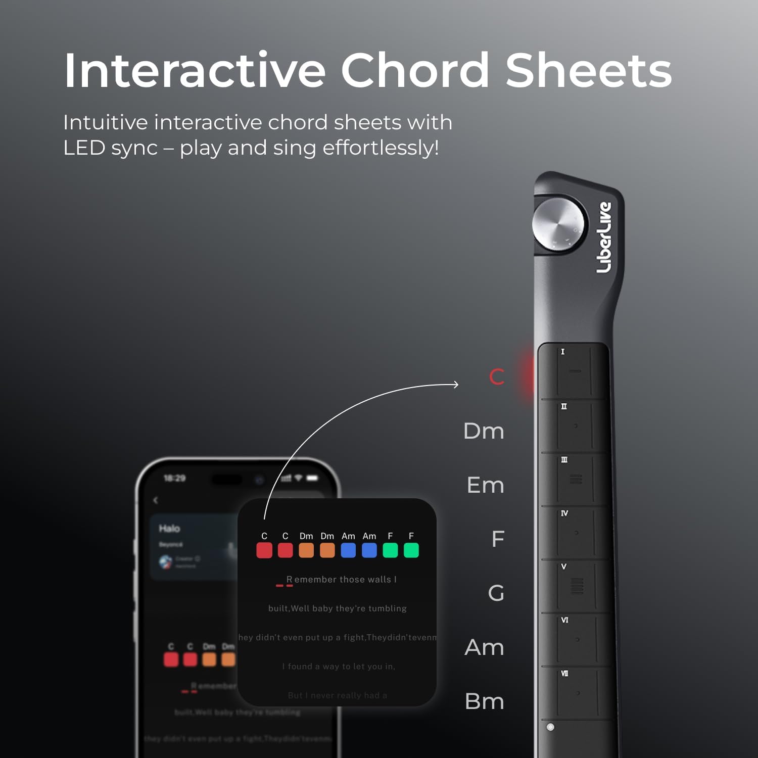 C1 Stringless Smart Guitar, Foldable Travel Backing Guitarra, Chord Generator, App Interactive Chord Sheets, Built-in Drum Machine & Bassline for One-Man Band, For Adults & Teens (Black)