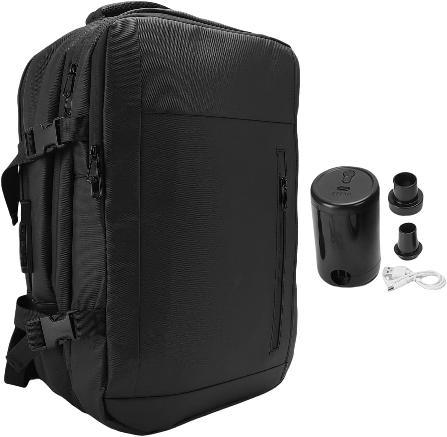 Expandable Vacuum Backpack for Travel with Built in Pump, Anti Theft Lock, Laptop Compartment, Wet/Dry Separation, Splashproof Bag for Men and Women