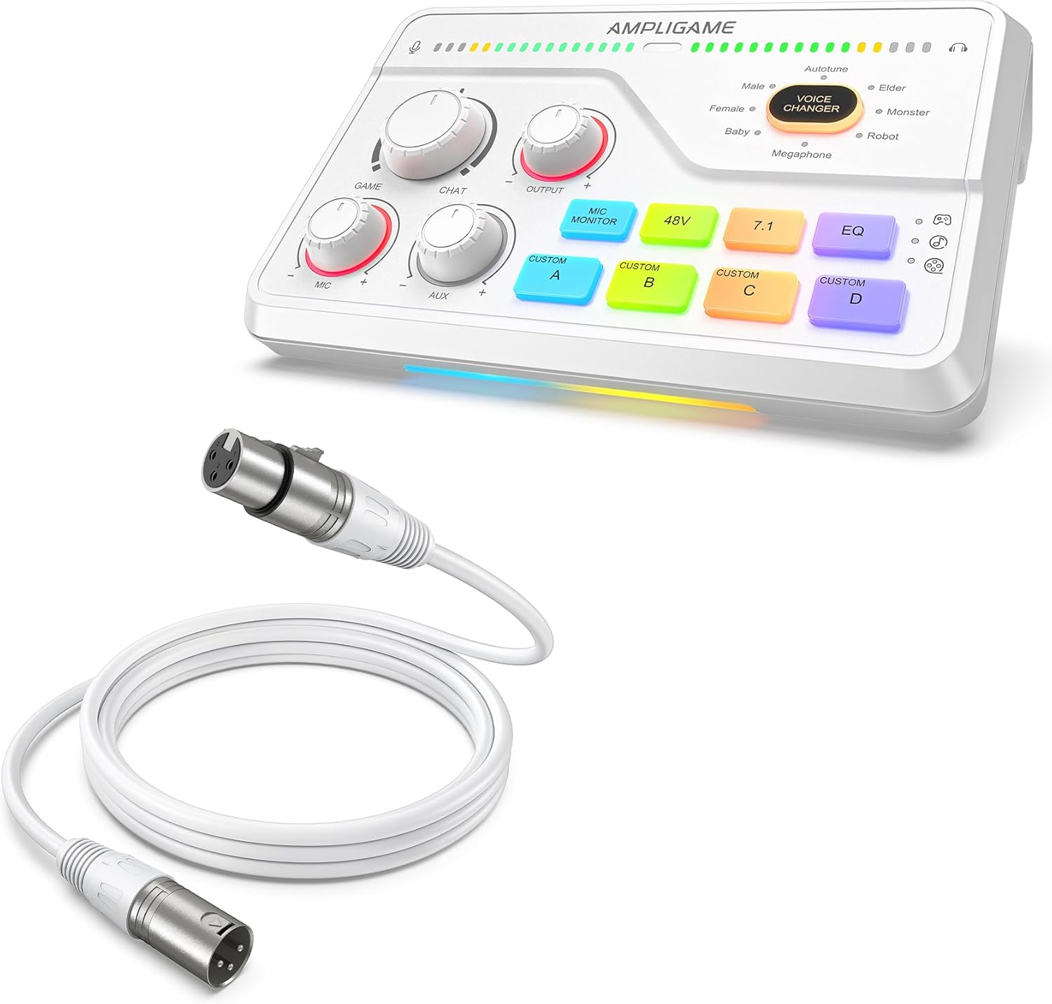 FIFINE Gaming Audio Mixer and XLR Cable Bundle, Audio Setup with 7.1ch Surround Sound,RGB-Volume Control-3 EQ Modes and 10ft Male to Female XLR Cable for Streaming,Content Creator-SC8W+L9W