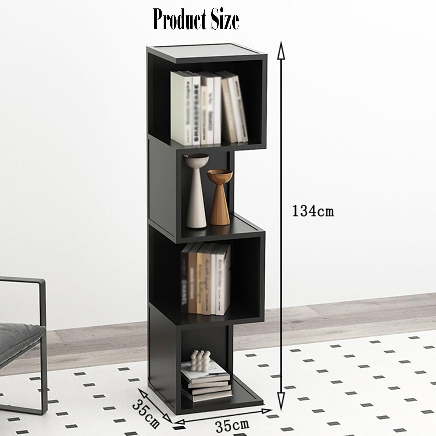 Corner Bookshelf,2-4 Floors Open Shelf Bookcase,Iron Corner Shelf,for Living Room,Bedroom,Convenient for Storing Books and Small Items(White,13.77x13.77x39.76in) (Black 13.77x13.77x52.75in)