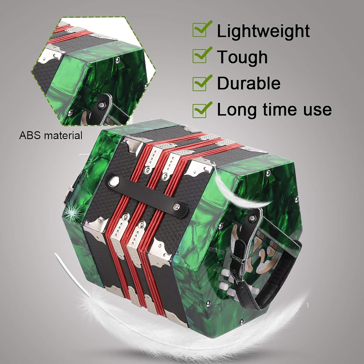 20 Button Concertina, Accordion Musical Instrument Accessory with Carrying Bag for Kids Beginner for Children Amateur(Green)