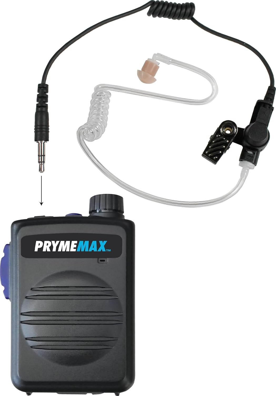 PRYMEMAX™ BTH-550-MAX Wireless Speaker Microphone with Desk-Top Charger, Rotary Volume Control for 2-Way Radios, Cellphones and Tablets with Bluetooth (iOS or Android), Works with Most PTT (PoC) Apps