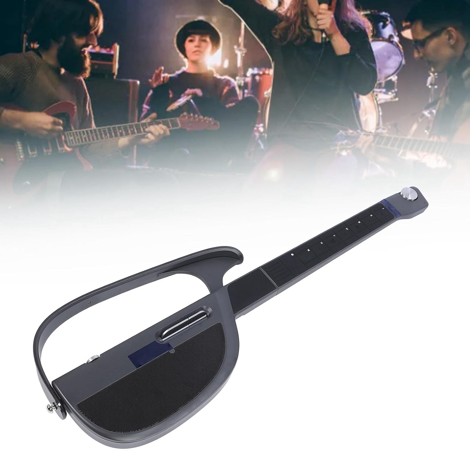 Stringless Guit Stringless, Powerful Chord Synthesizer, Interactive Sheet Music, Automatic Drum Machine for Easy Rhythm Style Transformation Foldable (Black Grey)