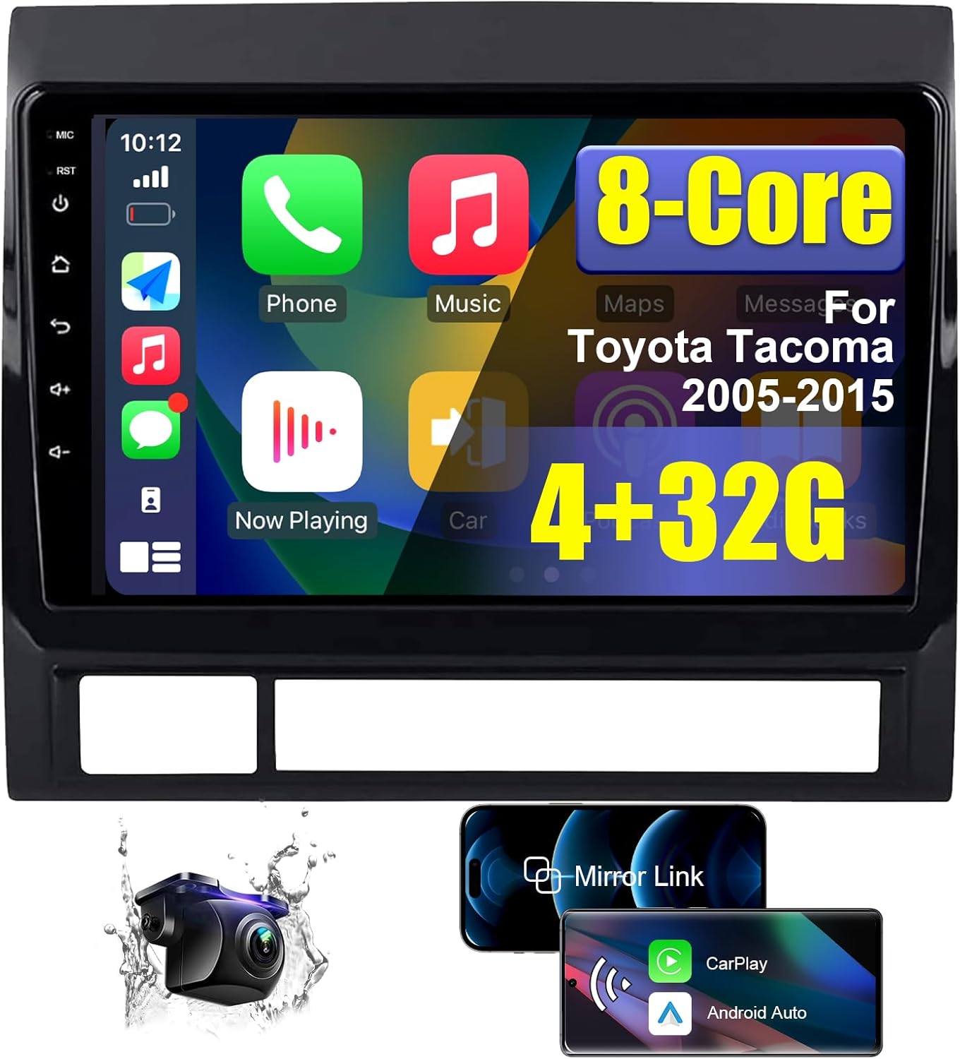 Upgraded Android 14 Car Radio Stereo for Toyota Tacoma 2005-2015 with Wireless CarPlay/Android Auto, 9 Inch HD Touchscreen 4+32G Car Radio with AM/FM/RDS Backup Camera Bluetooth WiFi GPS SWC