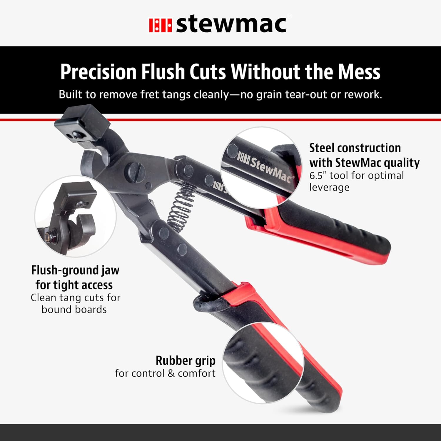 StewMac Deluxe Fret Tang Nipper 2257 for Guitar and Bass – For Bound and Unbound Fingerboards – Adjustable Depth Stop and Interchangeable Inserts