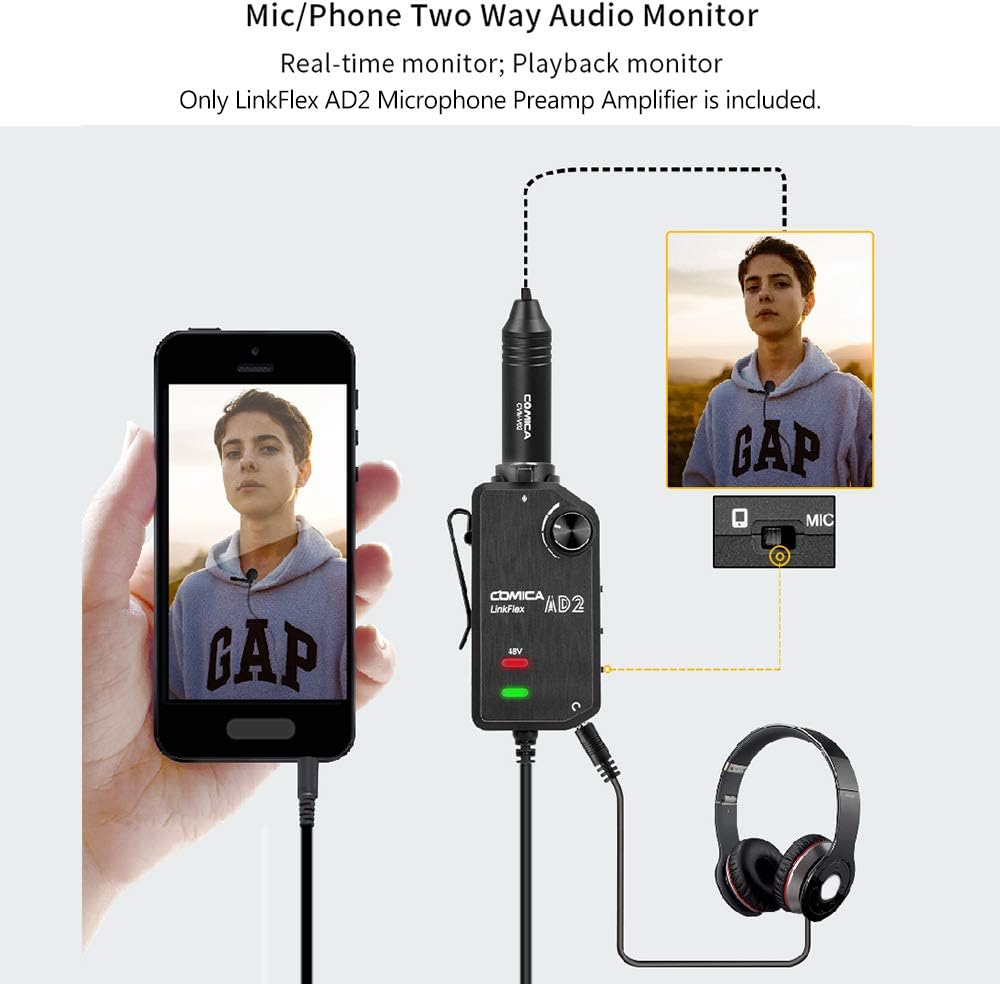 LinkFlex AD2 XLR /6.35mm-3.5mm Microphone Preamp Amplifier Audio Adapter Universal Replacement for Camera Smartphone Guitar Interface