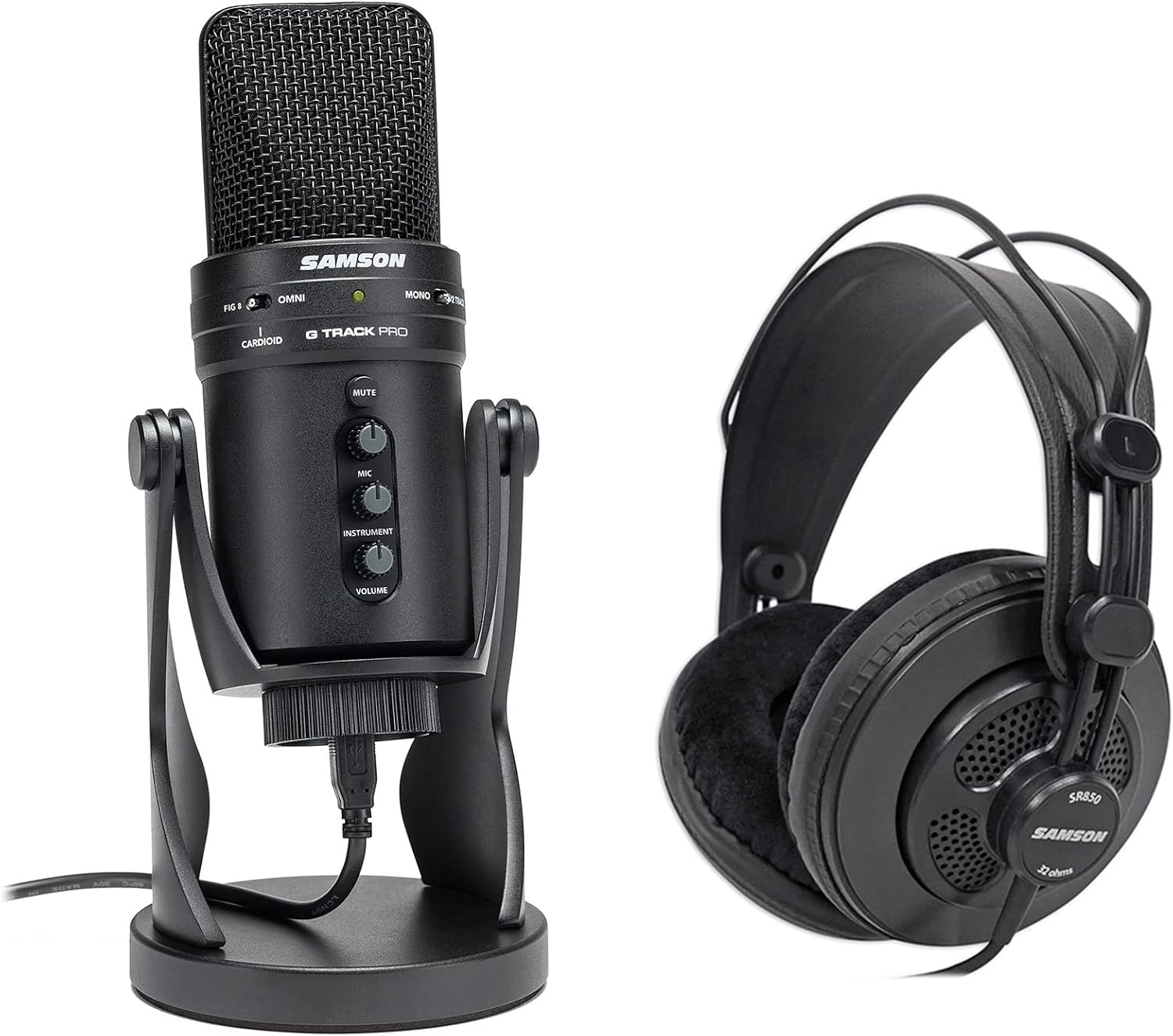 Audiosavings Bundle: Samson G-Track Pro Studio USB Condenser Microphone Mic+Built in Audio Interface Bundle with Samson SR850 Semi-Open Studio Reference Monitoring Headphones (2 Items)