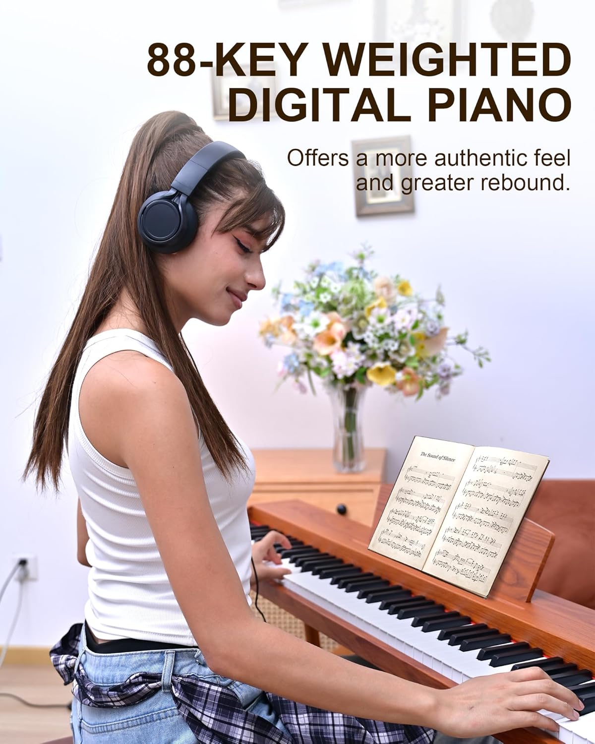 SP88G Digital Piano 88 Key Semi-Weighted Keyboard with Stand & Sustain Pedal, Electric Piano for Beginners & Adults, Headphone Jack, USB-MIDI, 800 Tones, 600 Rhythms, 80 Demo Songs