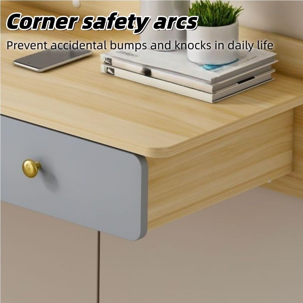 Floating Wall-Mounted Office Table with Two Drawers, Wooden Laptop Desk Shelf for Bedroom Living Room and Study, Modern Floating Vanity Workstation(White Gray)