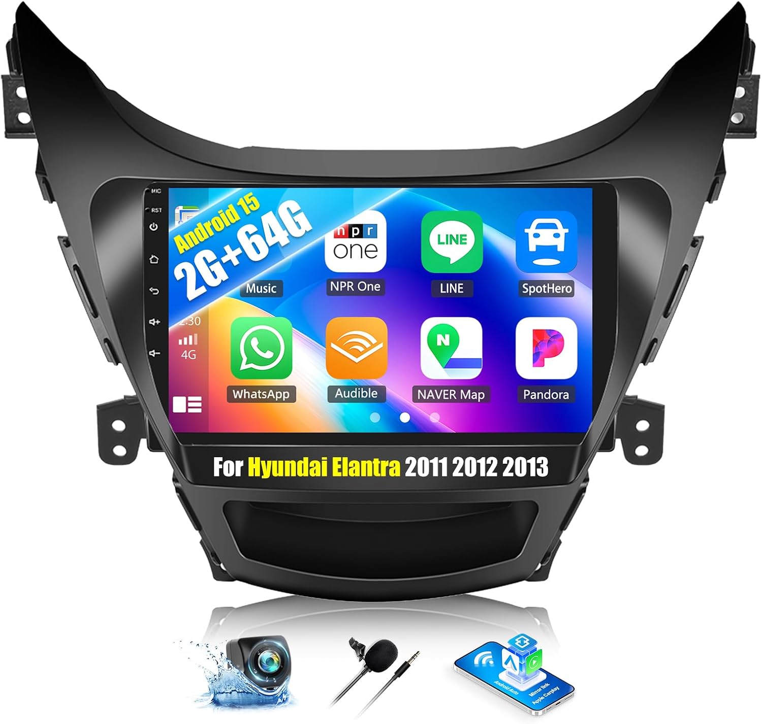 CAMECHO 2+64G Android 15 Car Stereo for Hyundai Elantra 2011 2012 2013, Wireless CarPlay Radio & Android Auto Car Radio, 9