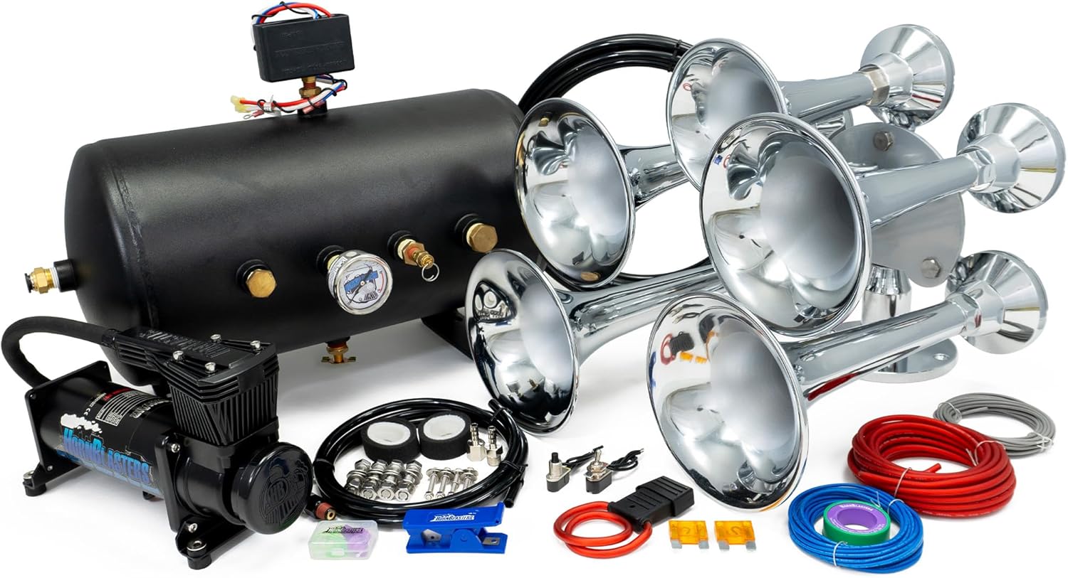 HornBlasters Admiral 544K 5 Gallon 150PSI Train Horn Kit - 5 Chrome Trumpets - Huge Sound