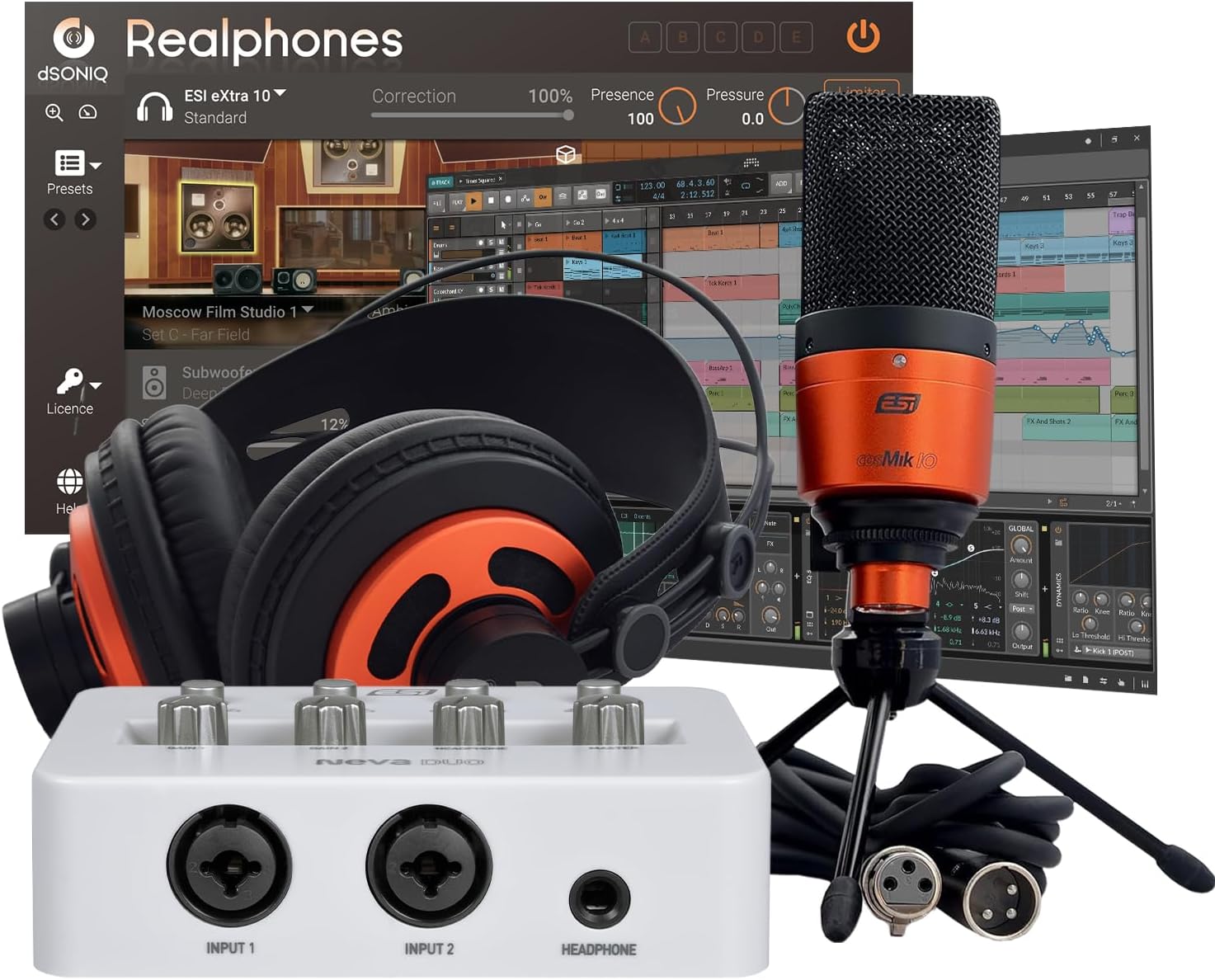 ESI Neva Duo Audio Interface Bundle for the Songwriter with Condenser Microphone and Headphones for Recording, Streaming, and Podcasting