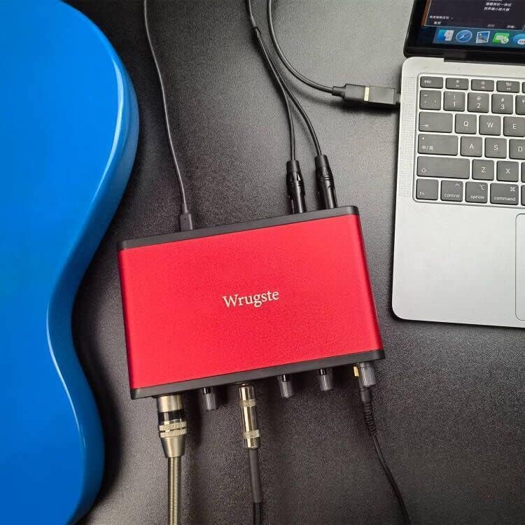 USB Audio Interface (24Bit/192kHz)+48V Phantom Power for Computer Recording Podcasting and Streaming Plug and Play Noise-Free Wrugste XLR 2i2 Audio Interface for PC No Software Included