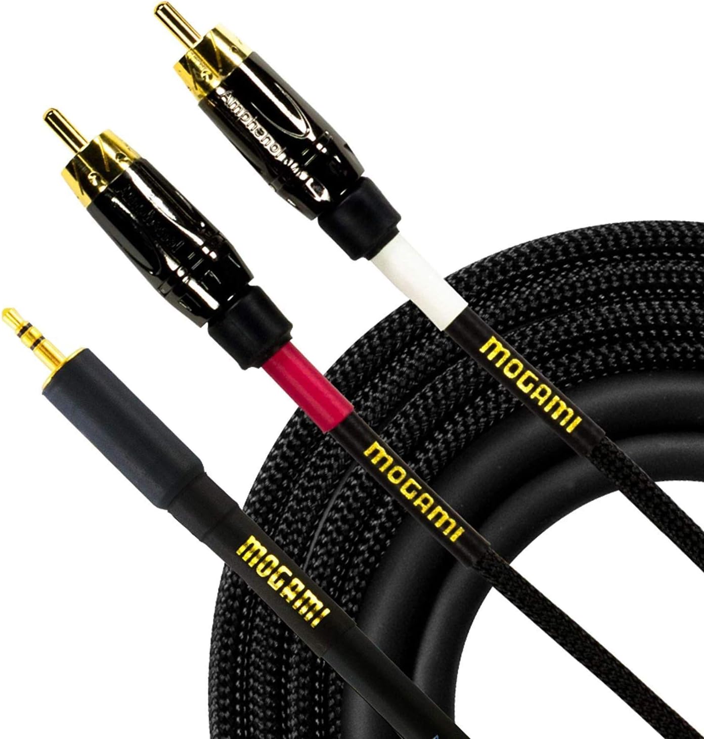 Mogami GOLD 3.5-2RCA-15 Stereo Audio Y-Adapter Cable, 3.5mm TRS Plug to Dual RCA Plugs, Gold Contacts, Straight Connectors, 15 Foot