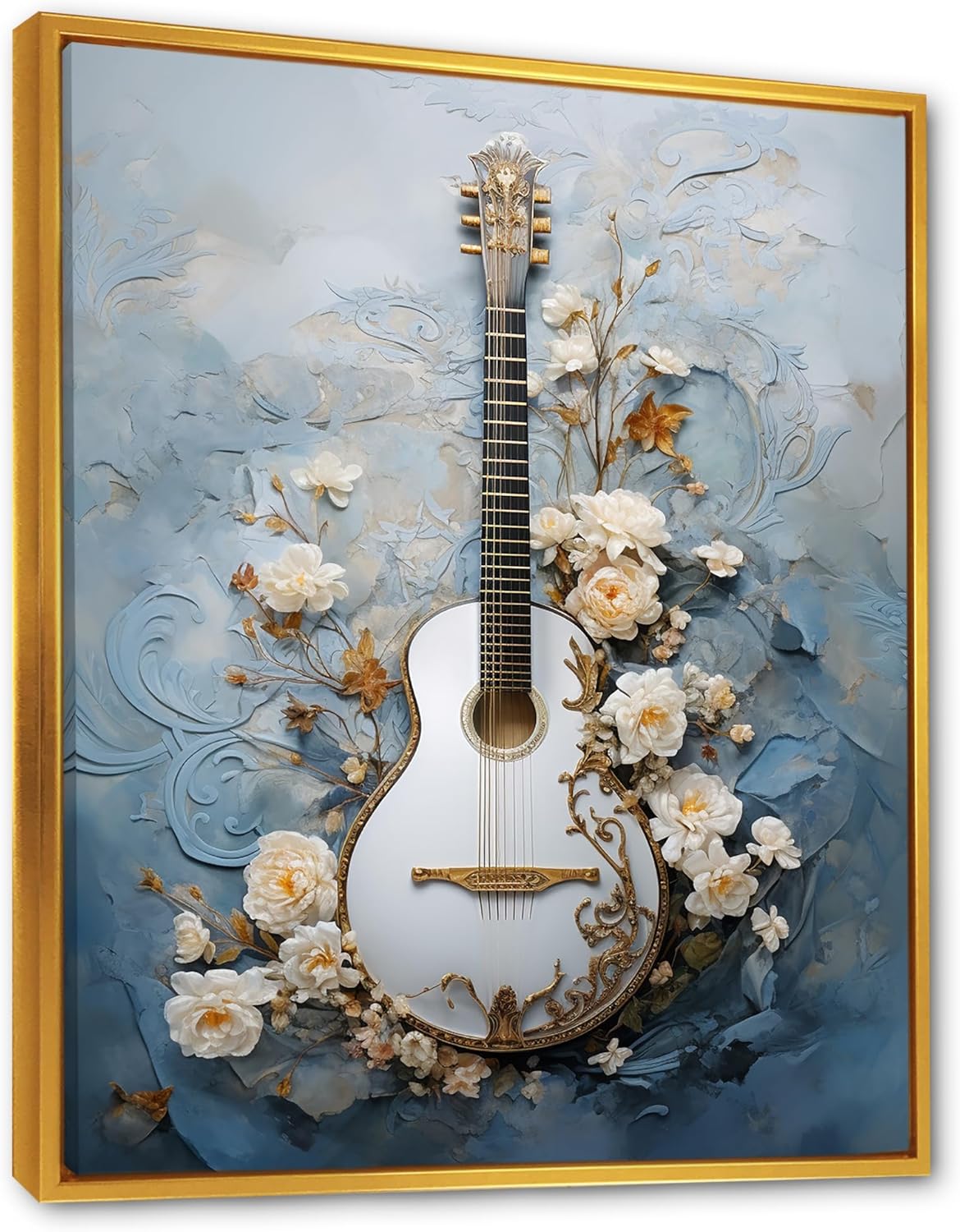 DesignQ music Oversized Gold Framed Wall art decor, Music Wall Art, Grecian Gray Bouzouki Brilliance, grey Canvas wall art, 34x44 inches