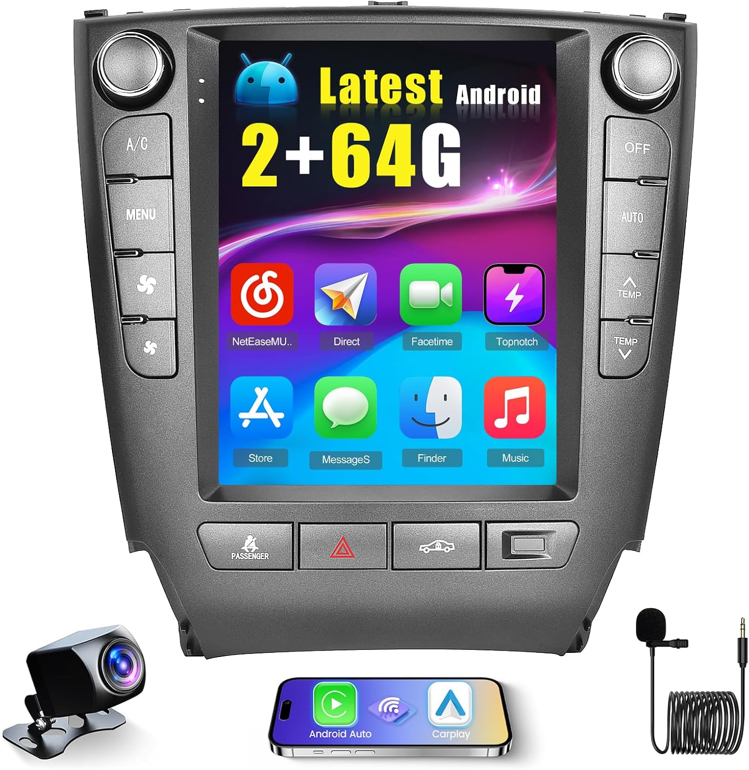 2+64G Radio for Lexus IS250 2006 2007 2008 2009 2010 2011 2012 Android 15 CarPlay Car Stereo 9.7'' Touch Screen Compatible with Android Auto AHD Backup Camera Bluetooth GPS WiFi Hi-Fi