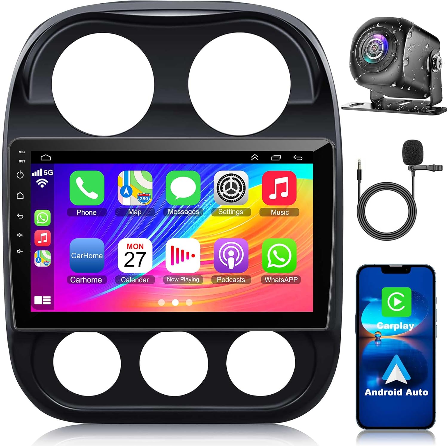 [4+64G] Android 13 Car Stereo for Jeep Compass Patriot 2010-2016 Support Wireless Carplay&Android Auto, 10.1 inch IPS Touchscreen Patriot Radio with GPS, WiFi, Bluetooth FM Radio