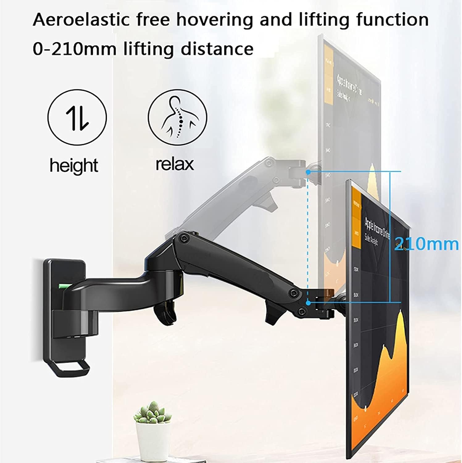 tv mounts Stands Tv Mount, Holds Up to 16kg, Full Motion TV Wall Mount, TV Wall Bracket with Aeroelastic Hovering and Lifting Function, for Most 40-50 Inch Flat&Curved TVs