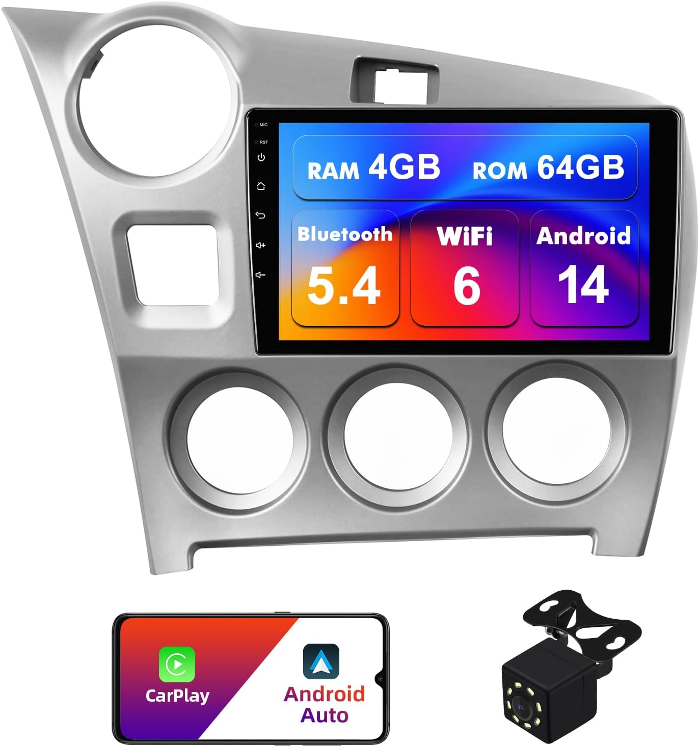 4+64G Android 14 Double Din Car Radio Stereo for Toyota Matrix 2009-2014 with 9