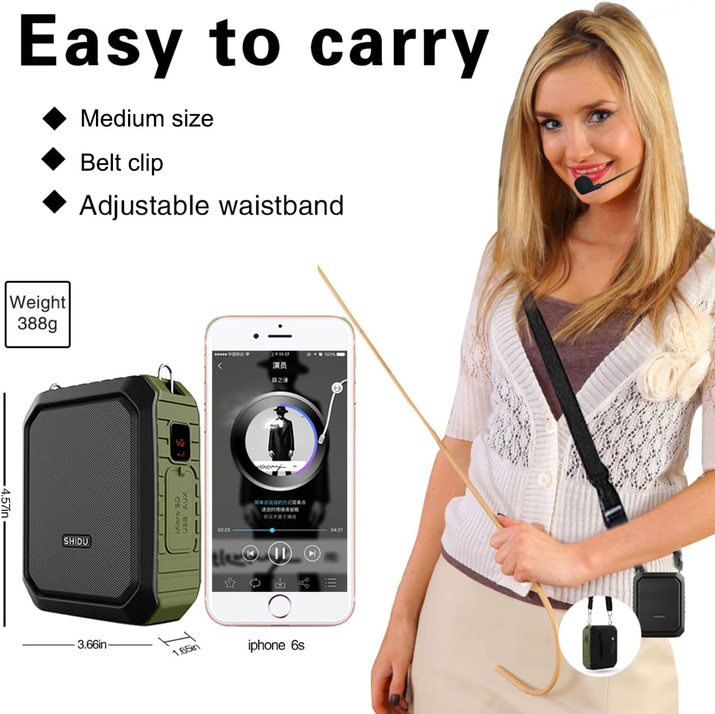 18W Wireless Bluetooth Waterproof Voice Amplifier Portable Headset Microphone with Speaker Small Personal Microphone for Teachers, Outdoors