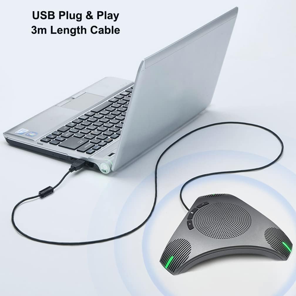 Conference Speaker and Microphone, 360° Omnidirectional USB Speakerphone Microphone with USB Hub, Noise Reduction/Echo Cancellation Computer Microphone for 8-10 People Business Conference, Home Office