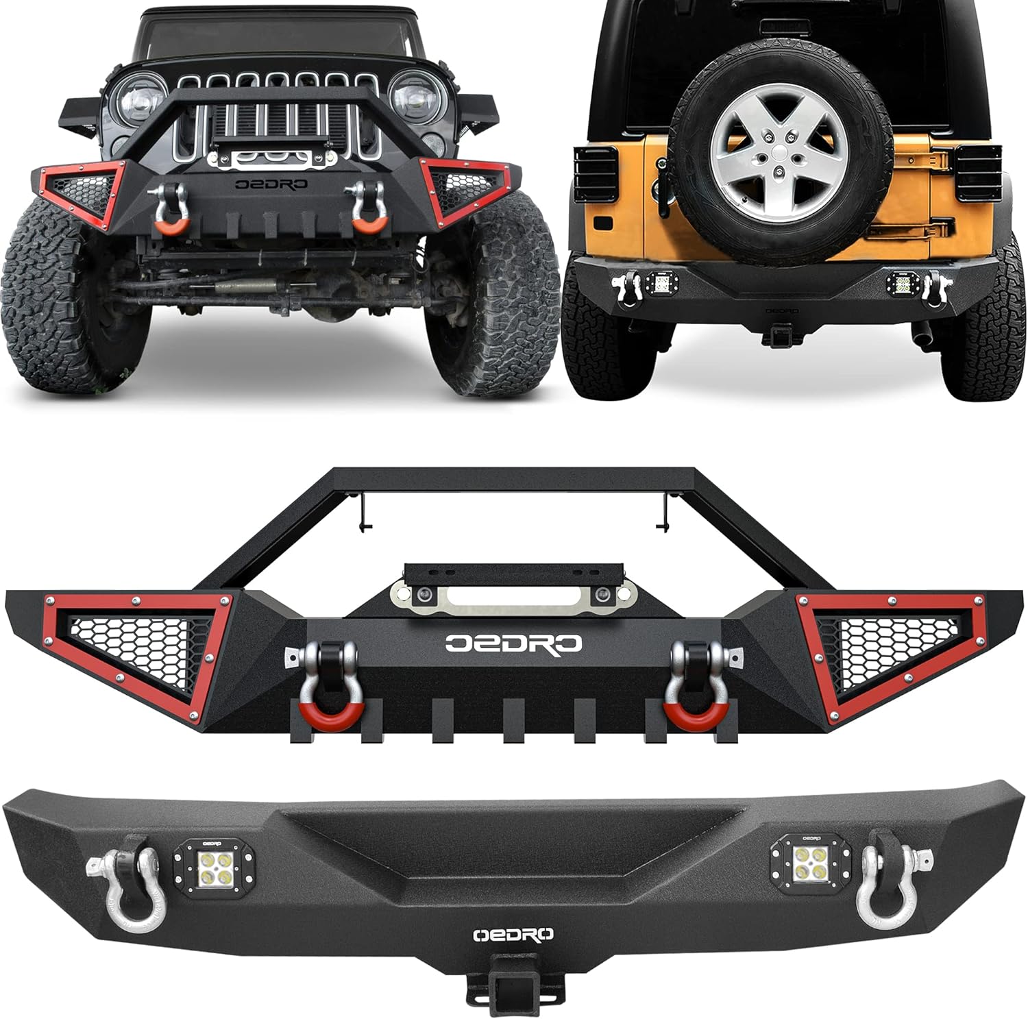 OEDRO Front and Rear Bumpers Fit 2007-2018 Jeep Wrangler JK & Unlimited with Winch Plate Mounting & 2