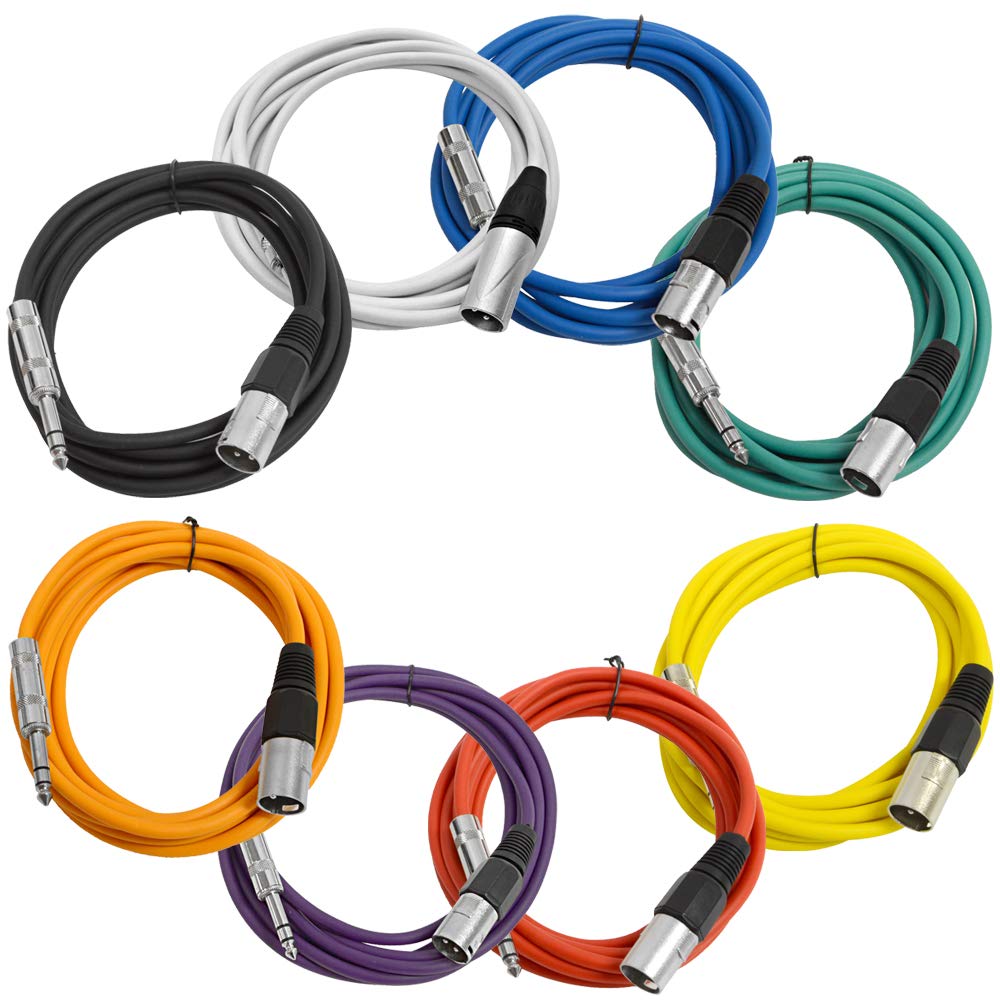 Seismic Audio - SATRXL-M10-Multi - 8 Pack of 10 Foot Multi-Color XLR Male to 1/4 Inch TRS Patch Cables 10' Pro Audio Balanced XLR-M to 1/4
