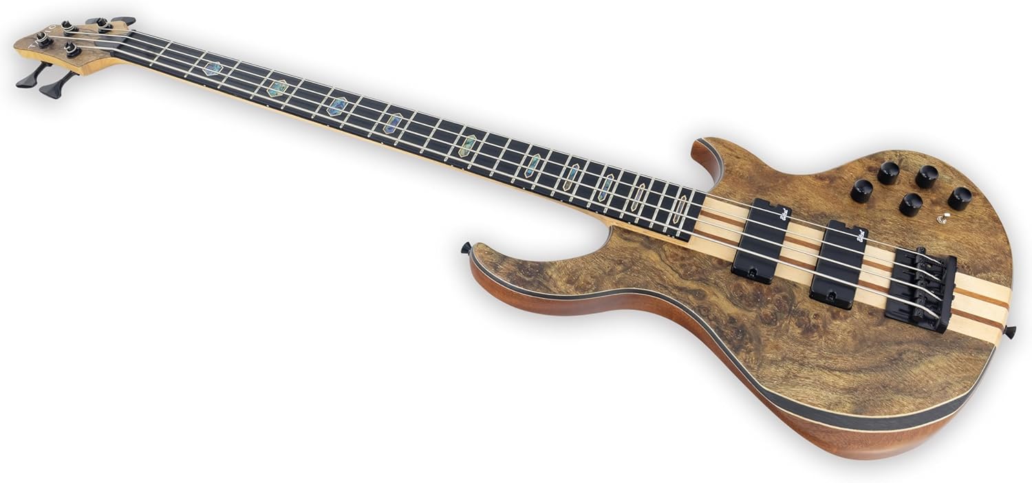 TARIO 4 String Electric Bass Guitar Burl poplar top Millettia Laurentii Okoume body Maple Fretboard