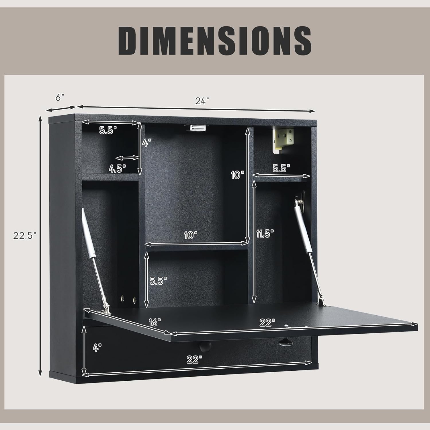 Folding Wall Desk, Wood Wall Mounted Desk with Storage Drawer and Shelves, Fold Down Wall Mount Laptop Desk, Corner Floating Desk for Small Spaces (Black)