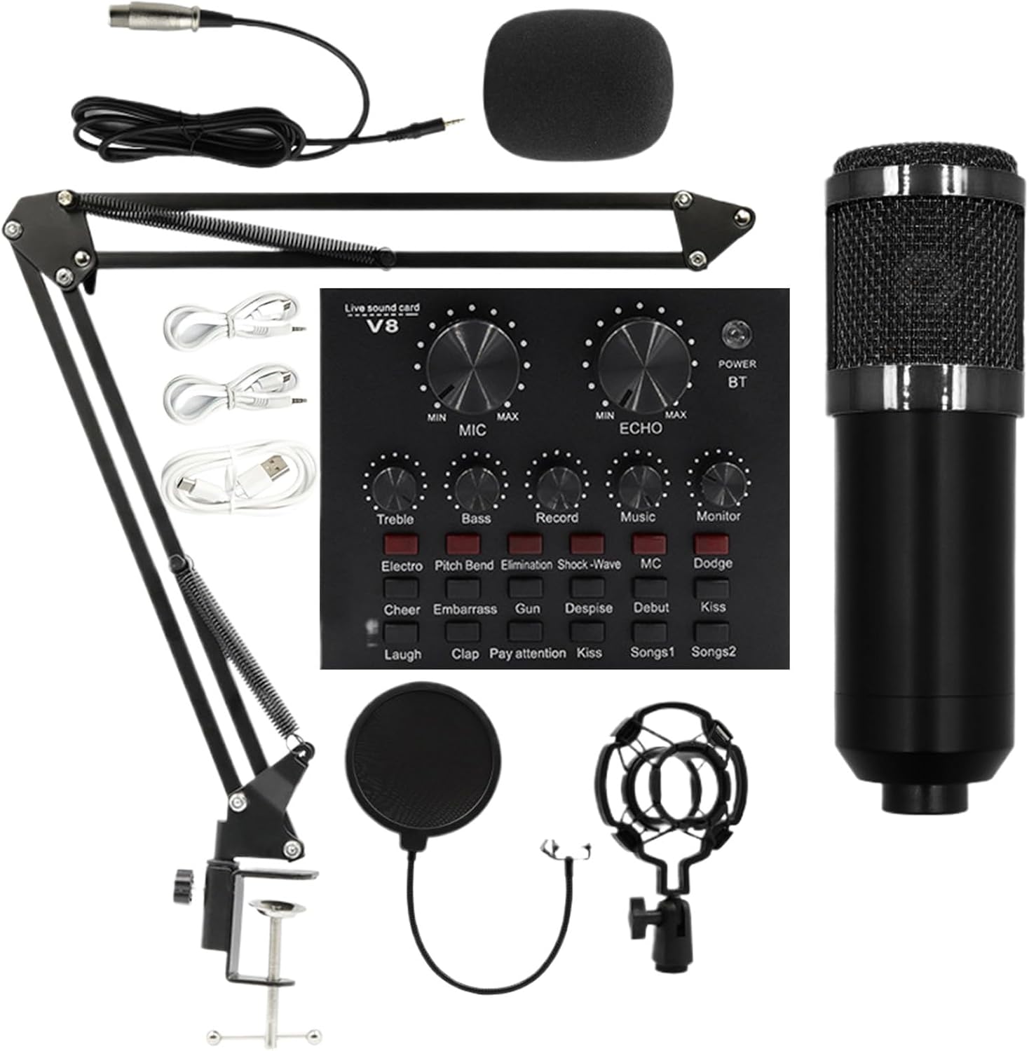 Condenser Microphone – Multipurpose Set, Professional Recording Kit, Balanced Sound Output, Adjustable Arm Stand, Noise Reduction Layer, Easy Plug and Play Design | Suitable for content creation setup